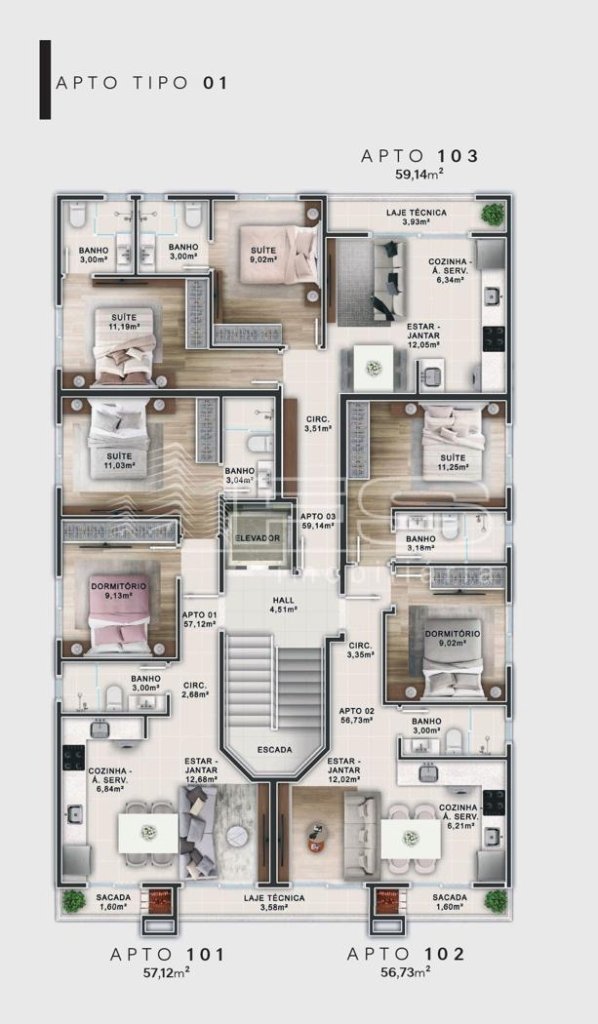 5080 - Eleganza Residence, 2 dormitórios na Praia Grande em Governador Celso Ramos - SC