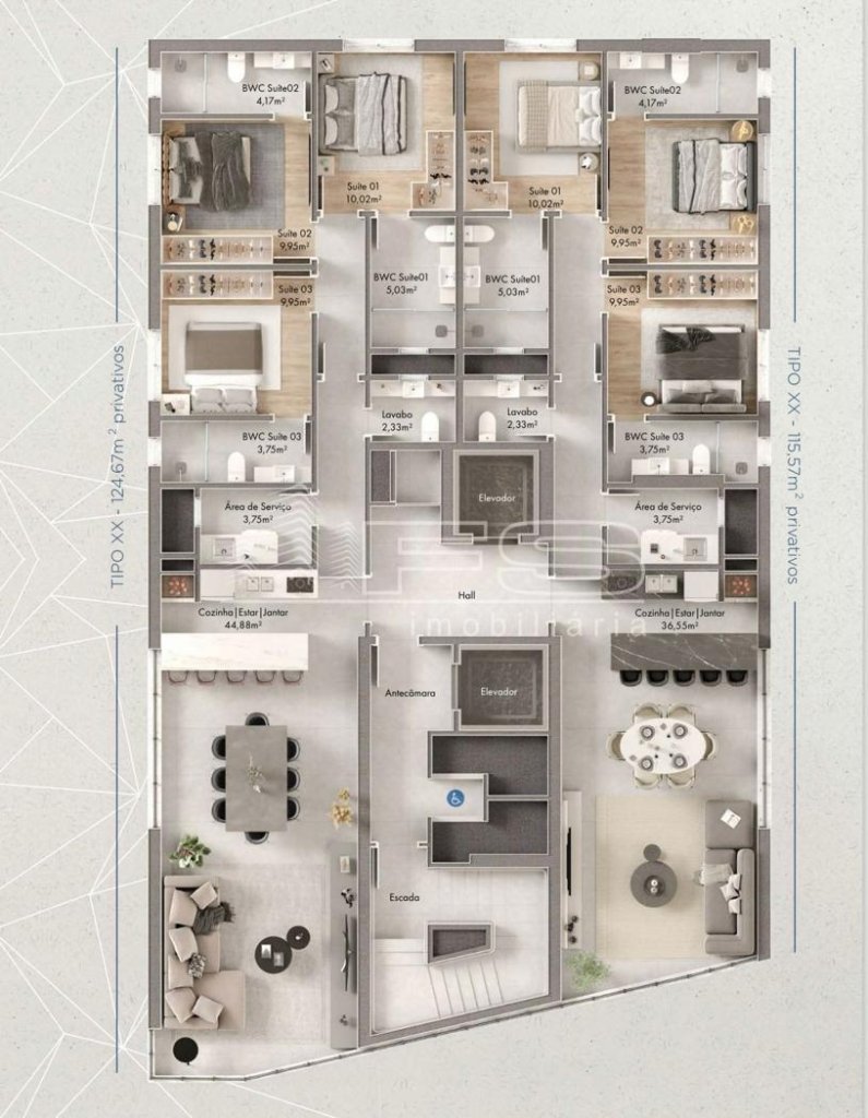 Blue Tower, 3 suítes, vista mar em Perequê – Porto Belo – SC