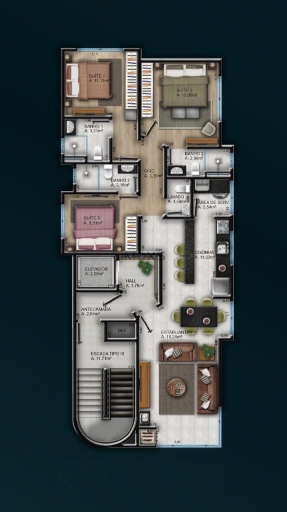 4120 - Montenegro Residencial, 3 suites, Meia Praia, Itapema